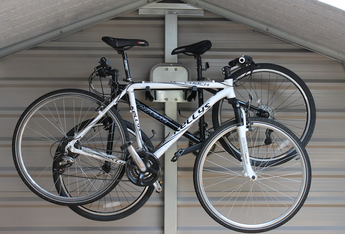 Bike rack in store shed